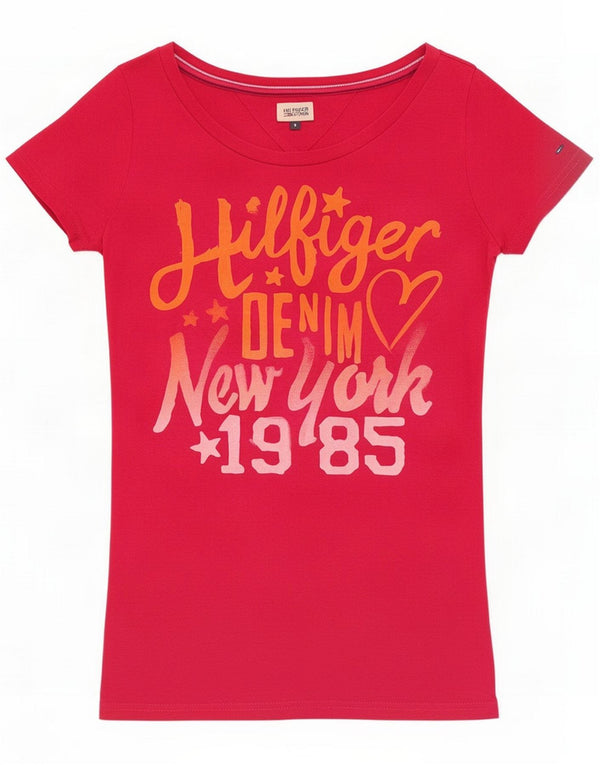 Tommy Hilfiger Womens Graphic T-Shirt Top UK 10 Small Red Cotton