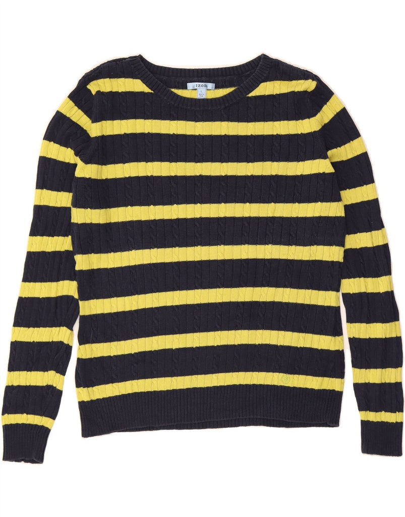 IZOD Womens Boat Neck Jumper Sweater UK 16 Large Black Striped Cotton Vintage Izod and Second-Hand Izod from Messina Hembry 