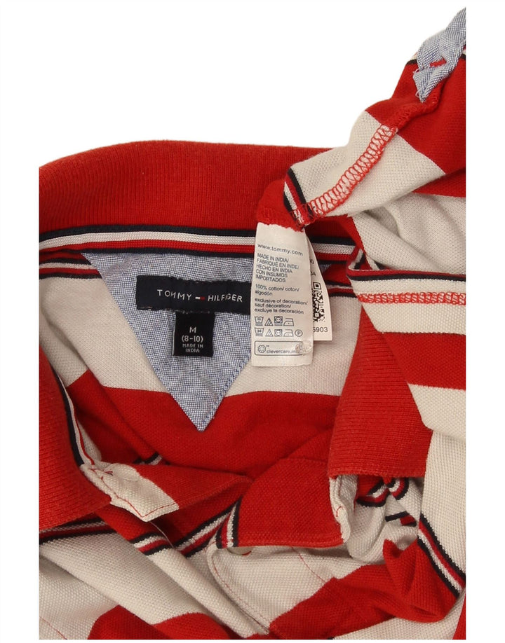 Tommy Hilfiger Boys Polo Shirt 8-9 Years Medium Red Striped Cotton