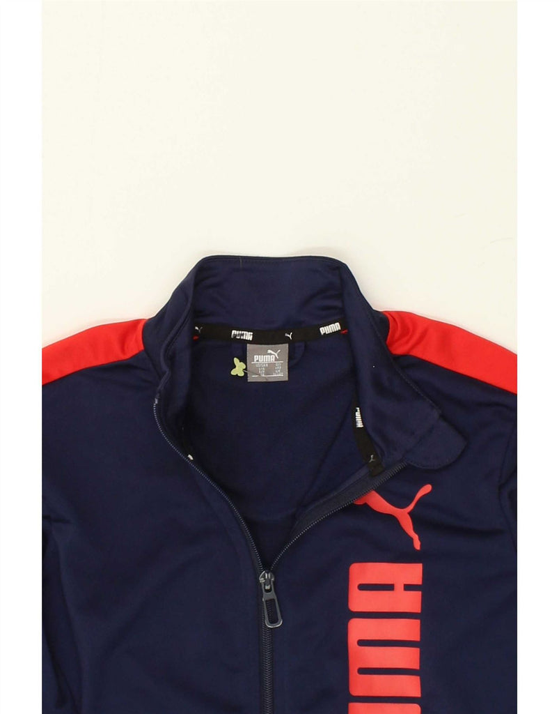 PUMA Boys Graphic Tracksuit Top Jacket 11-12 Years Navy Blue Colourblock Vintage Puma and Second-Hand Puma from Messina Hembry 