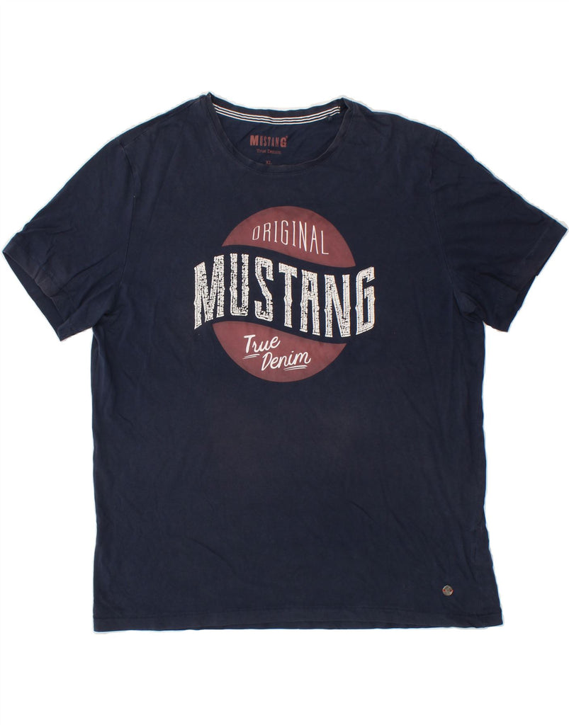 MUSTANG Mens Graphic T-Shirt Top XL Navy Blue Cotton | Vintage Mustang | Thrift | Second-Hand Mustang | Used Clothing | Messina Hembry 