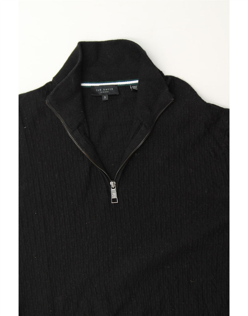 TED BAKER Mens Zip Neck Jumper Sweater Size 5 XL Black Cotton Vintage Ted Baker and Second-Hand Ted Baker from Messina Hembry 