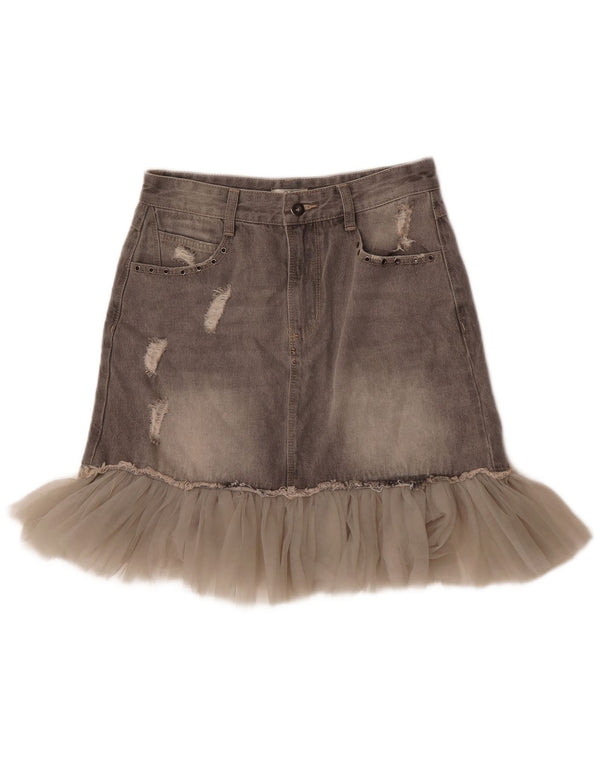 OVS Womens Distressed Denim Skirt Medium W27  Grey Cotton