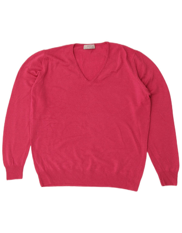 Marks & Spencer Womens V-Neck Jumper Sweater UK 14 Medium Pink New Wool