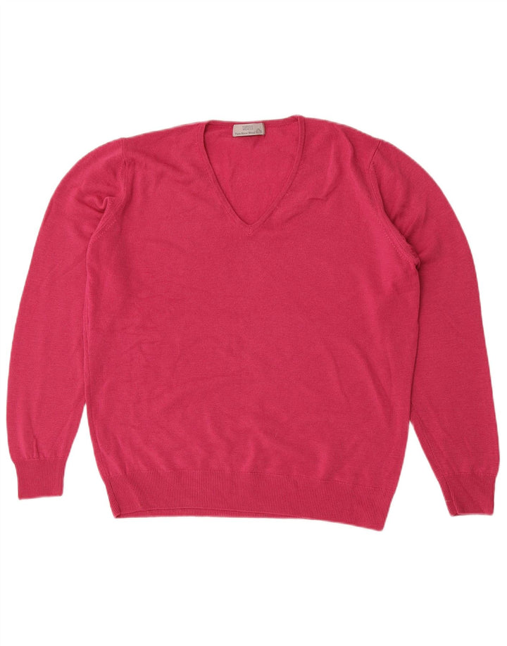 Marks & Spencer Womens V-Neck Jumper Sweater UK 14 Medium Pink New Wool