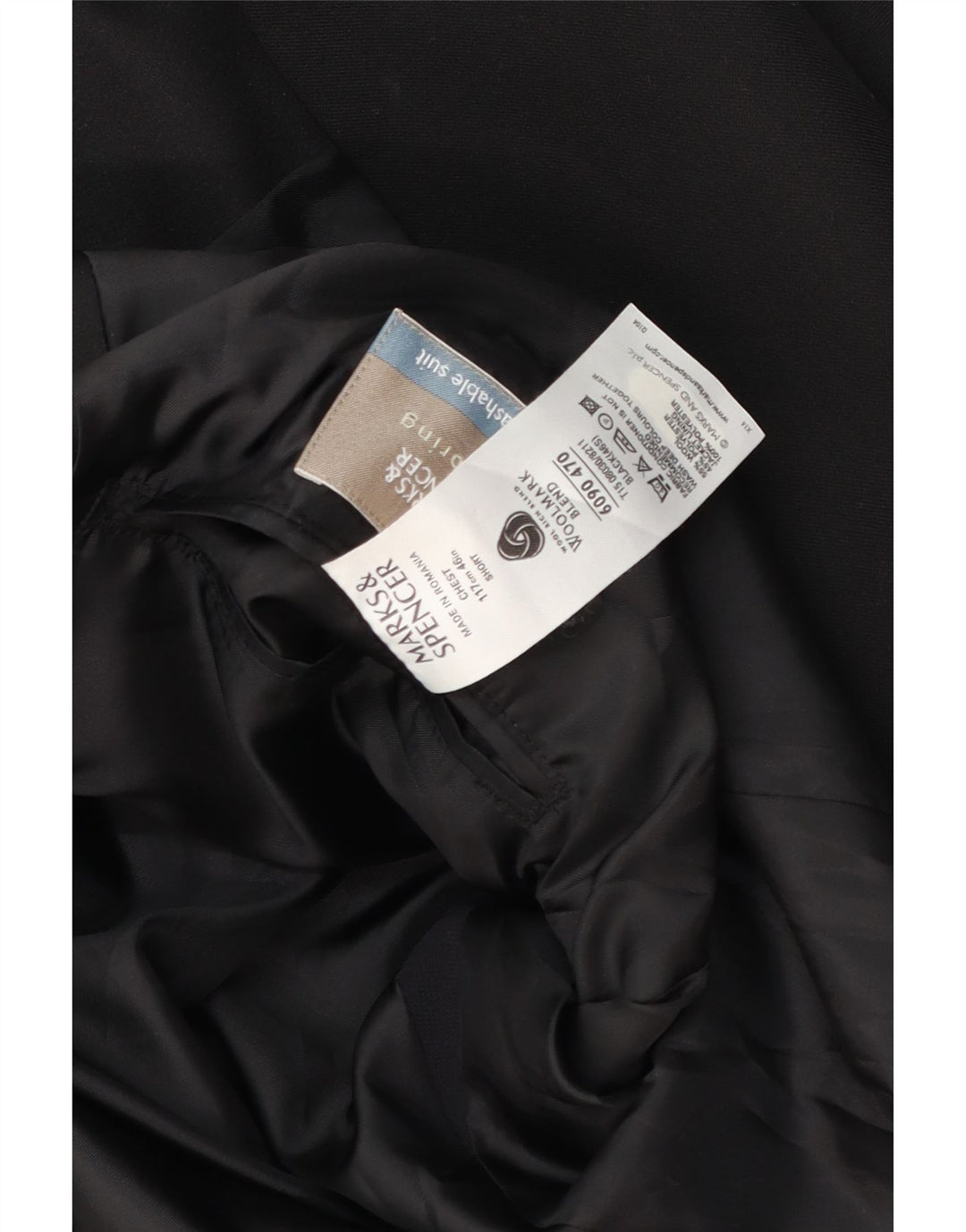 Marks & Spencer Mens 2 Button Blazer Jacket UK 46 XL Black Wool