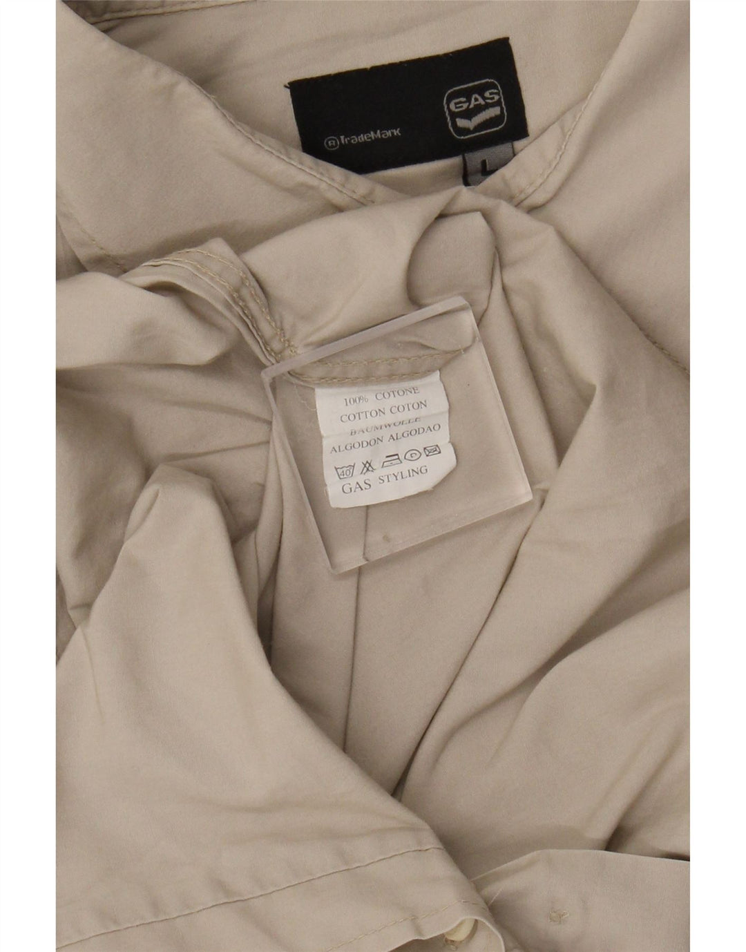 Gas Mens Short Sleeve Military Shirt Large Beige Cotton