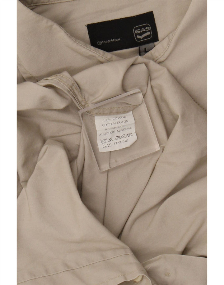 Gas Mens Short Sleeve Military Shirt Large Beige Cotton