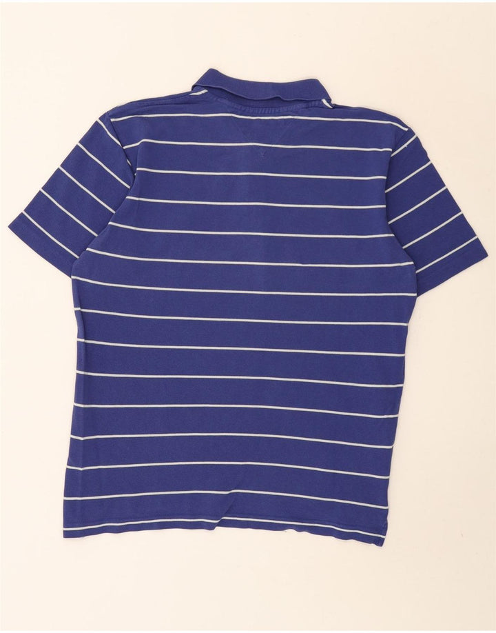 Tommy Hilfiger Mens Polo Shirt Medium Blue Striped Cotton