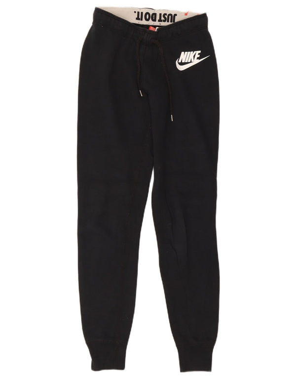 Nike Womens Graphic Tracksuit Trousers Joggers UK 4 XS Black Cotton