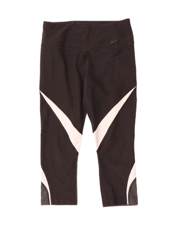Nike Womens Dri Fit Capri Leggings UK 10 Small Black Colourblock Polyester