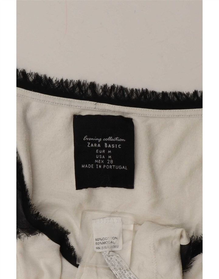 Zara Womens Vest Top UK 14 Medium White Striped Cotton