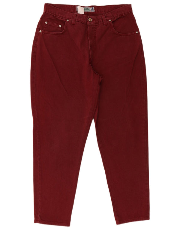 Lucky Star Womens High Waist Tapered Jeans W36 L27 Burgundy Cotton
