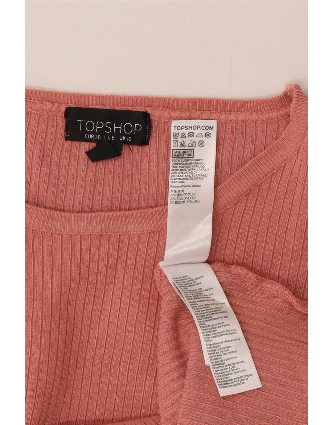 Topshop Womens Oversized Top Long Sleeve UK 10 Small  Pink Acrylic