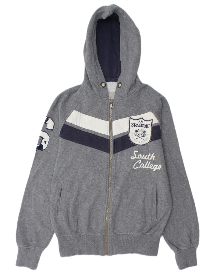 SPALDING Mens Graphic Zip Hoodie Sweater Medium Grey Colourblock Cotton