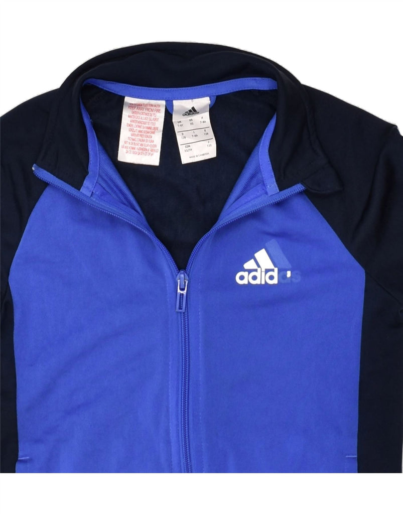 ADIDAS Boys Tracksuit Top Jacket 7-8 Years Blue Colourblock Polyester | Vintage Adidas | Thrift | Second-Hand Adidas | Used Clothing | Messina Hembry 