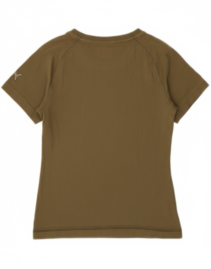 PUMA Womens Graphic T-Shirt Top UK 12 Medium Khaki Cotton