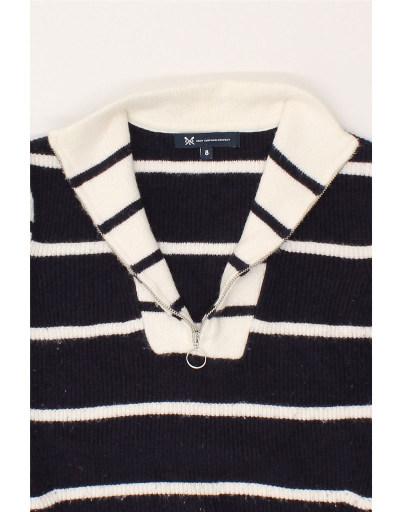 CREW CLOTHING Womens Zip Neck Jumper Sweater UK 8 Small Navy Blue Striped | Vintage Crew Clothing | Thrift | Second-Hand Crew Clothing | Used Clothing | Messina Hembry 