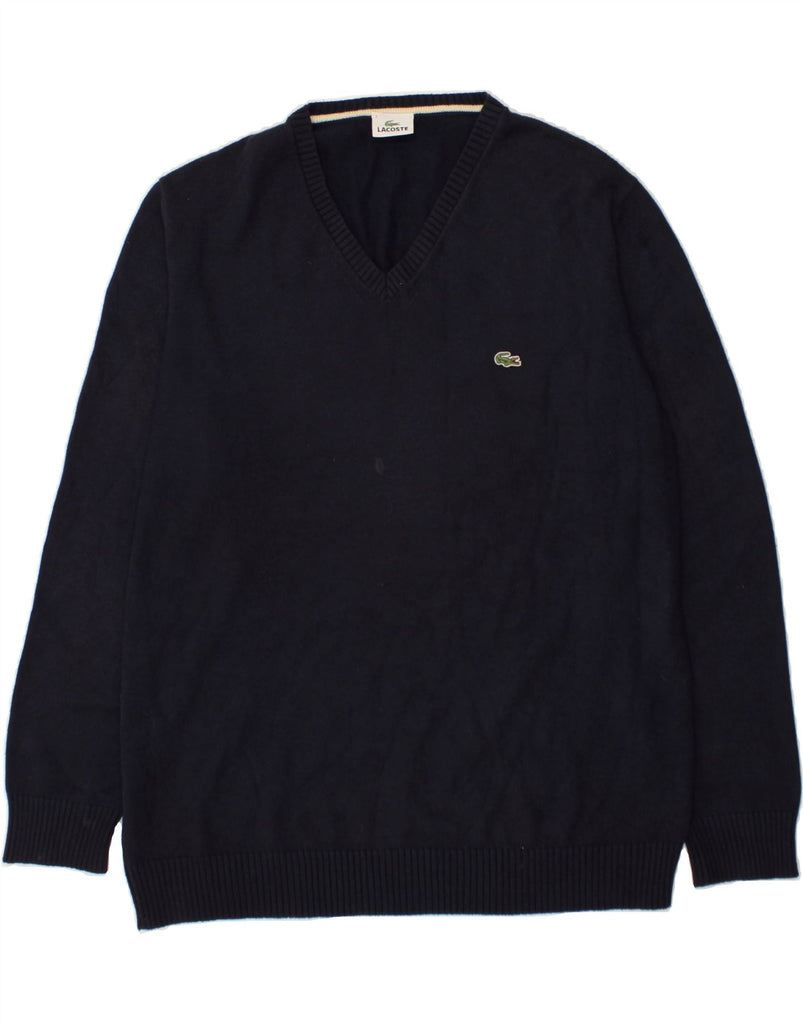 LACOSTE Mens V-Neck Jumper Sweater Size 7 2XL Navy Blue Cotton | Vintage Lacoste | Thrift | Second-Hand Lacoste | Used Clothing | Messina Hembry 