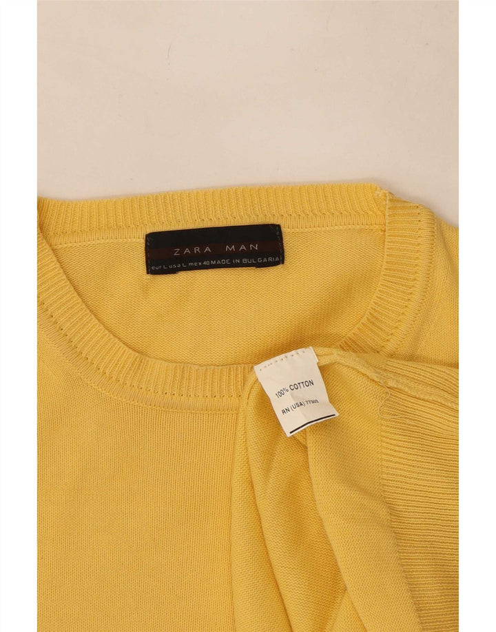 Zara Mens Crew Neck Jumper Sweater Large Yellow Cotton