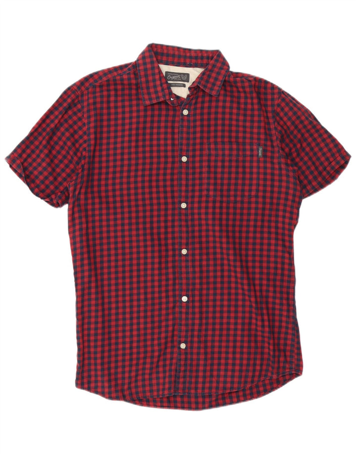 Jack & Jones Mens Short Sleeve Shirt Medium Red Gingham Cotton