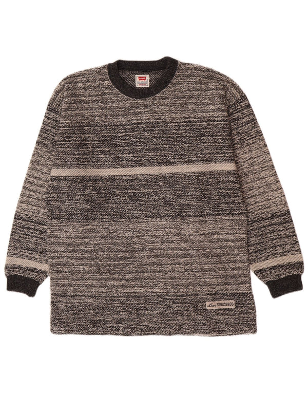 Levi's Mens Crew Neck Jumper Sweater Medium Grey Striped Cotton