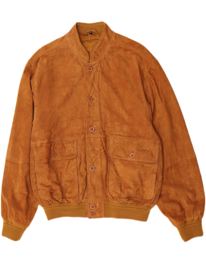 Vintage Mens Suede Bomber Jacket IT 54 2XL Brown Leather