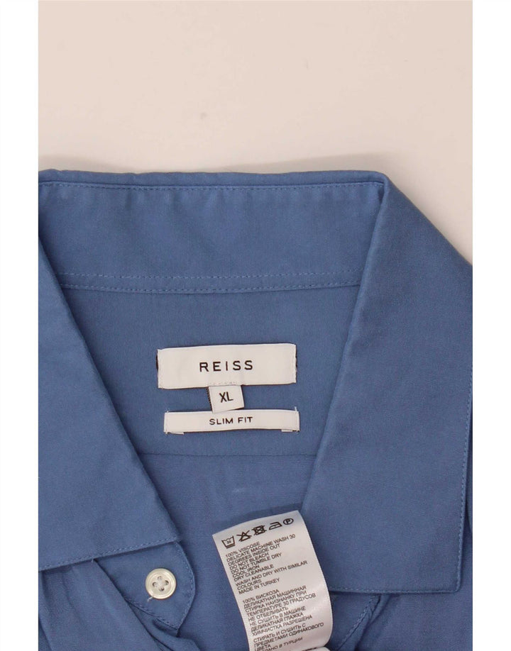 Reiss Mens Slim Fit Shirt XL Blue Viscose