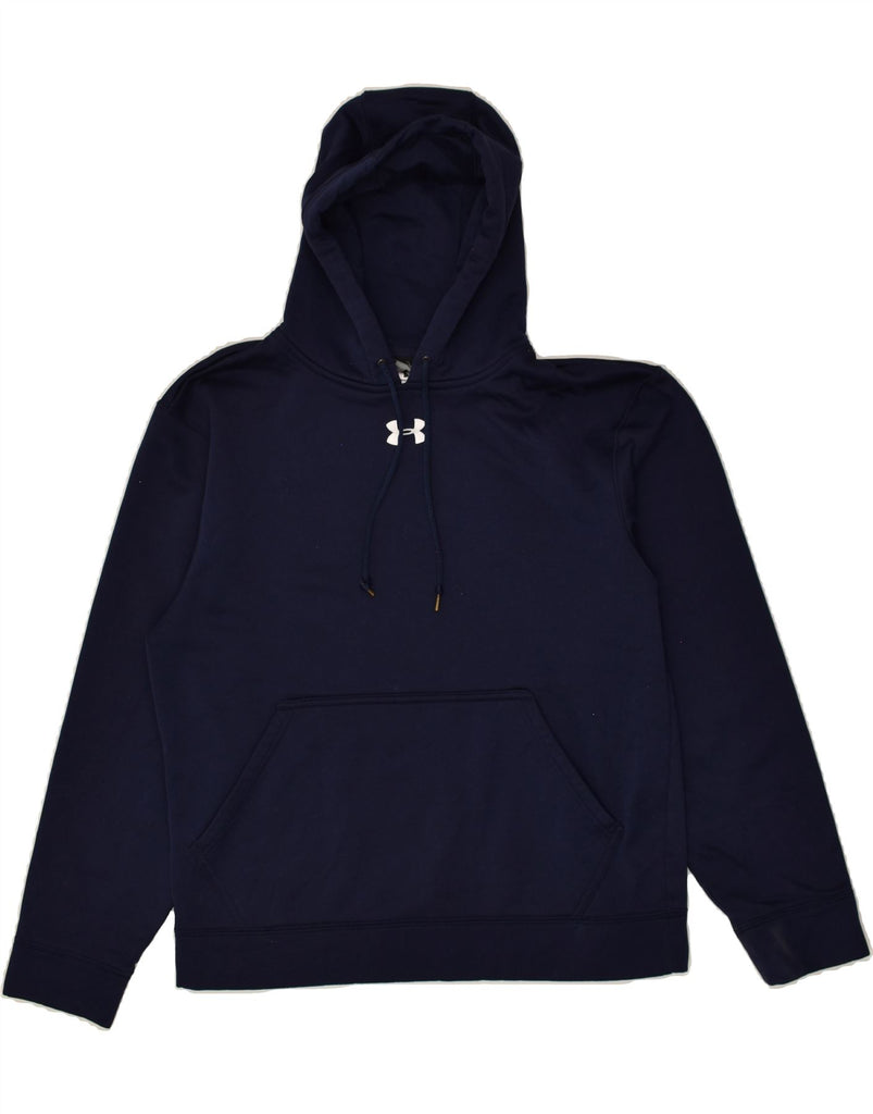 UNDER ARMOUR Mens Graphic Hoodie Jumper Small Navy Blue Polyester | Vintage Under Armour | Thrift | Second-Hand Under Armour | Used Clothing | Messina Hembry 