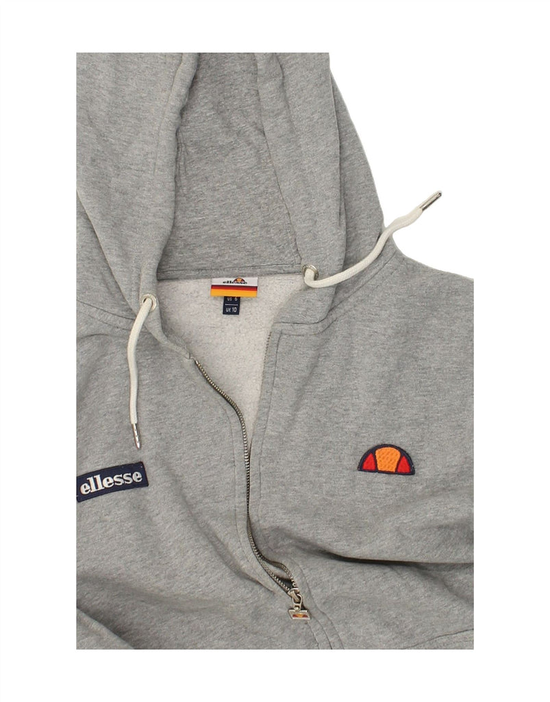 ELLESSE Womens Graphic Zip Hoodie Sweater UK 10 Small  Grey Cotton | Vintage Ellesse | Thrift | Second-Hand Ellesse | Used Clothing | Messina Hembry 