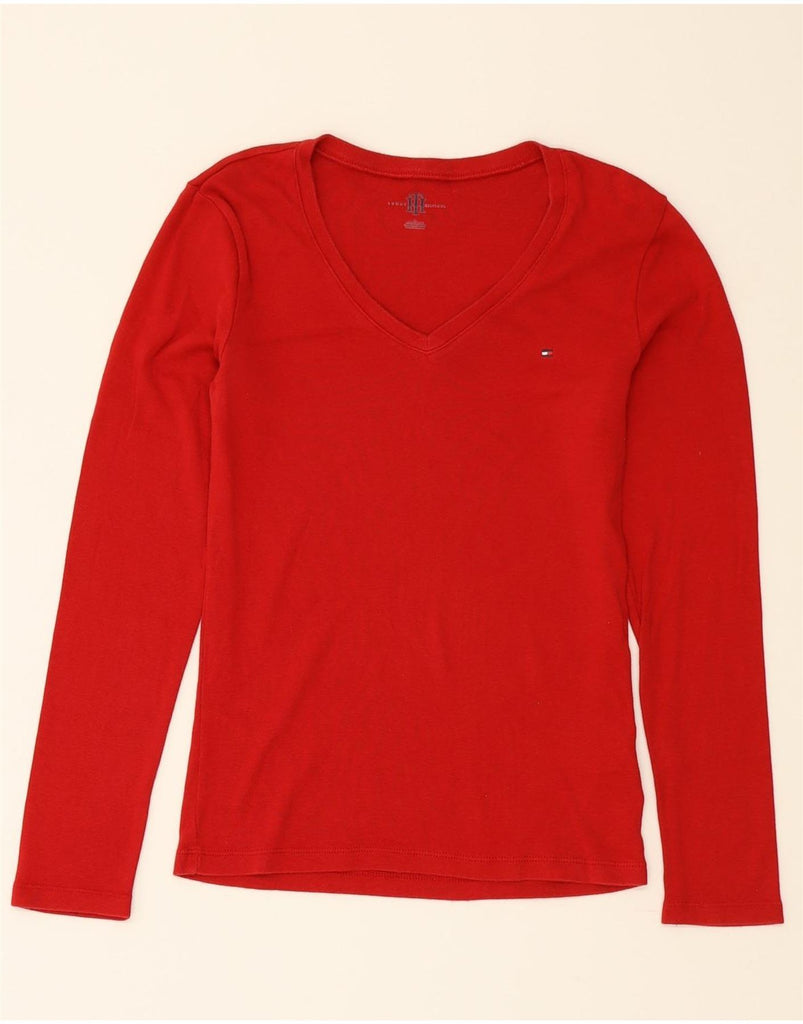 TOMMY HILFIGER Womens Top Long Sleeve UK 12 Medium Red Cotton Vintage Tommy Hilfiger and Second-Hand Tommy Hilfiger from Messina Hembry 