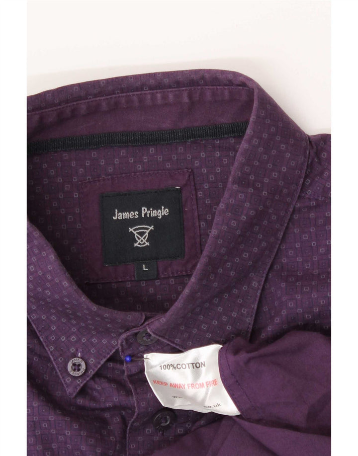 James Pringle Mens Shirt Large Purple Geometric Cotton