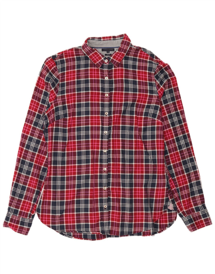 TOMMY HILFIGER Womens Fitted Flannel Shirt US 12 Large Red Check Cotton