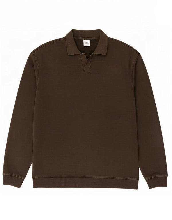Zara Mens Polo Neck Sweatshirt Jumper Large Khaki Cotton