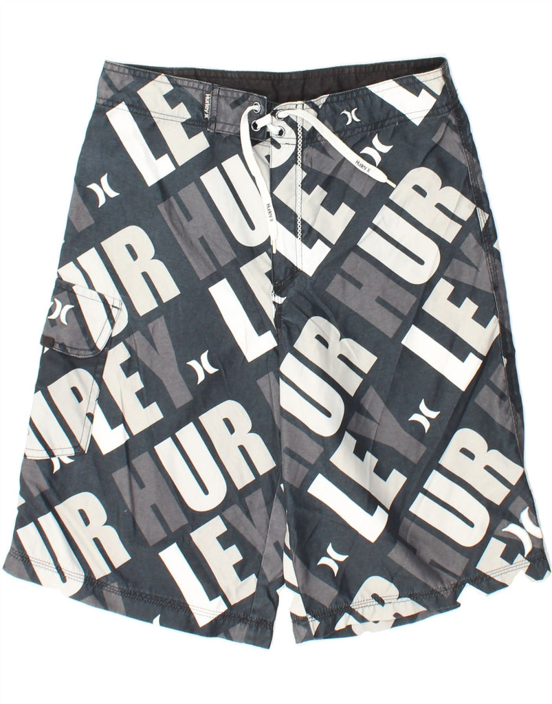HURLEY Boys Abstract Pattern Graphic Swimming Shorts 15-16 Years  Grey Vintage Hurley and Second-Hand Hurley from Messina Hembry 