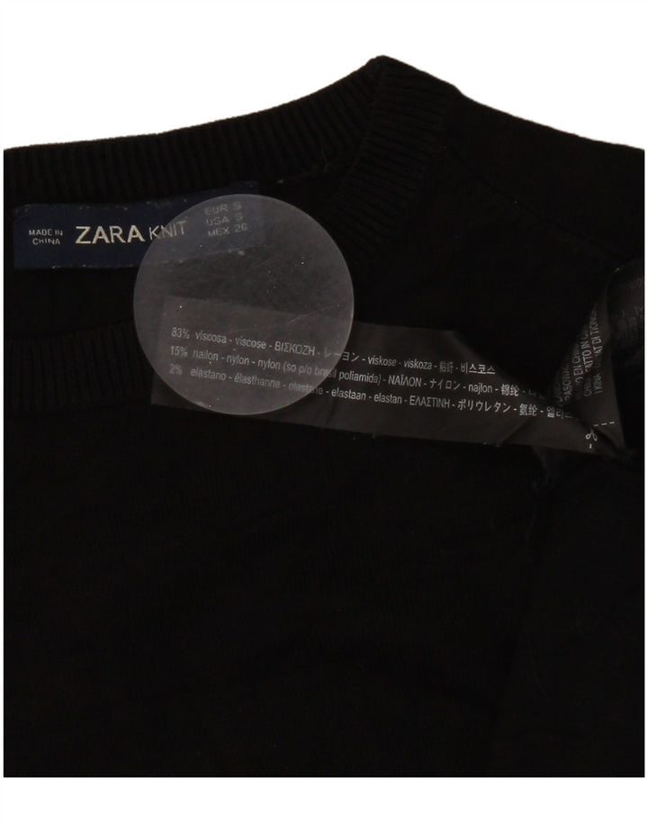Zara Womens Crew Neck Jumper Sweater UK 8 Small Black Viscose