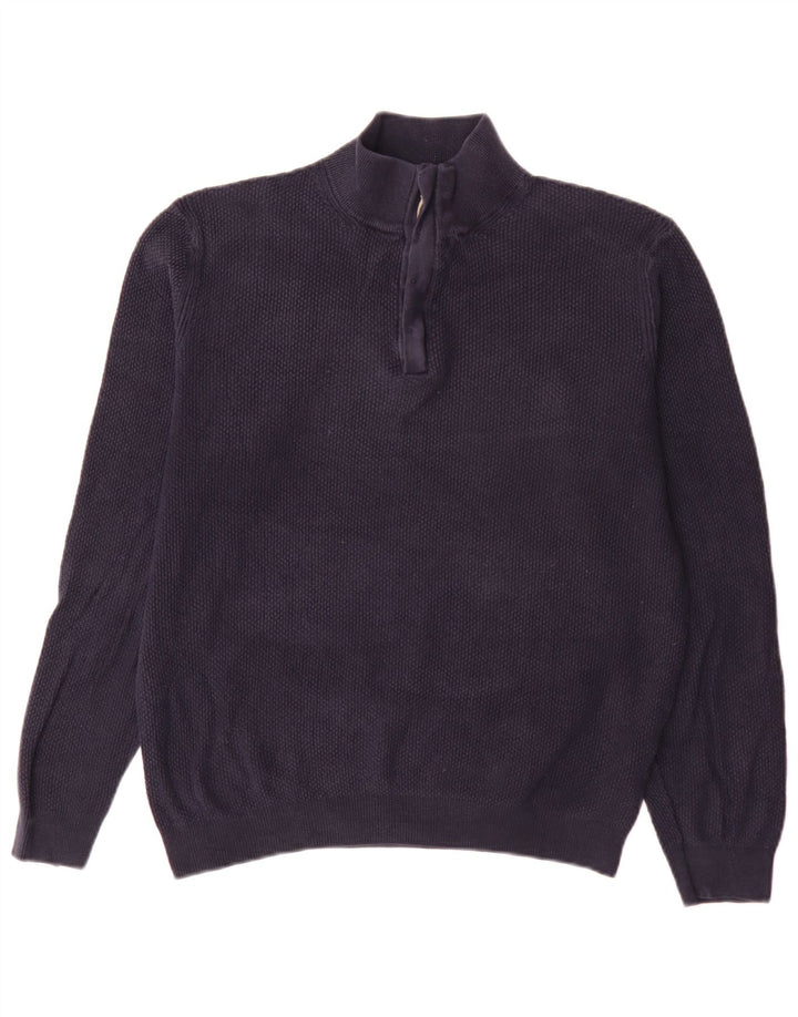 Massimo Dutti Mens Zip Neck Jumper Sweater Large Navy Blue Cotton