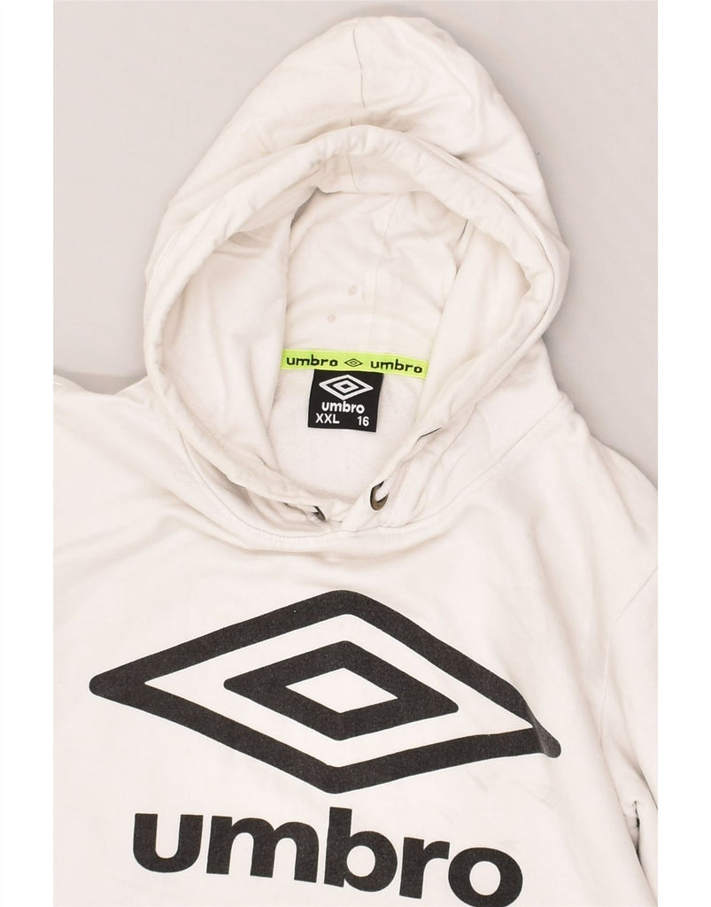 UMBRO Boys Graphic Hoodie Jumper 15-16 Years 2XL  White Cotton | Vintage Umbro | Thrift | Second-Hand Umbro | Used Clothing | Messina Hembry 