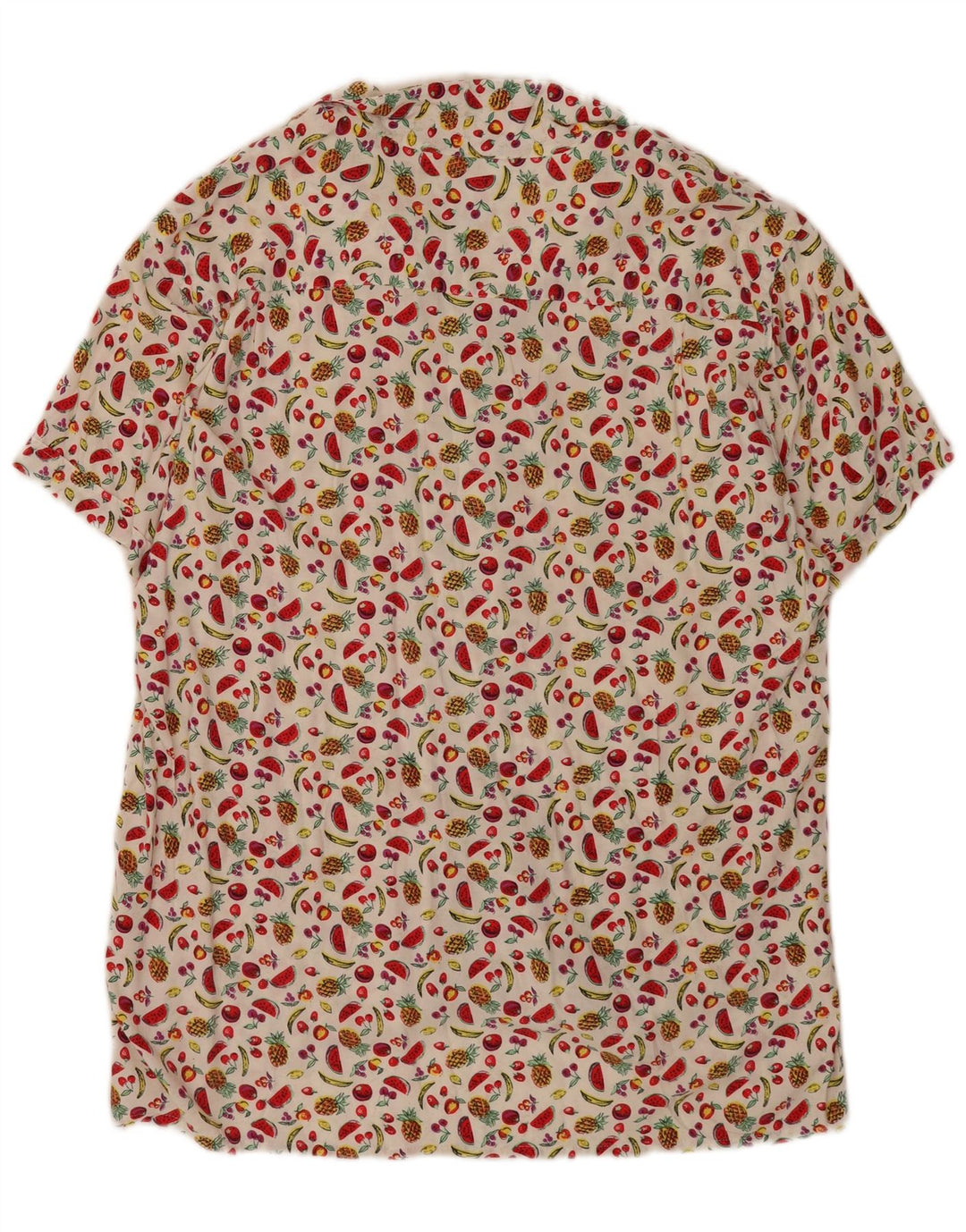Vintage Mens Abstract Pattern Short Sleeve Shirt XL White