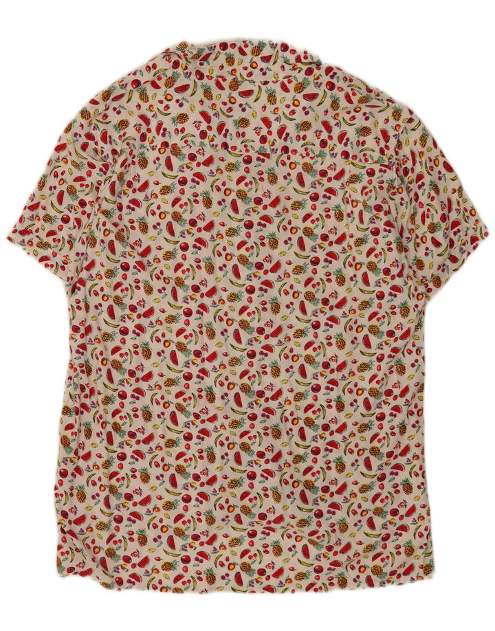 Vintage Mens Abstract Pattern Short Sleeve Shirt XL White