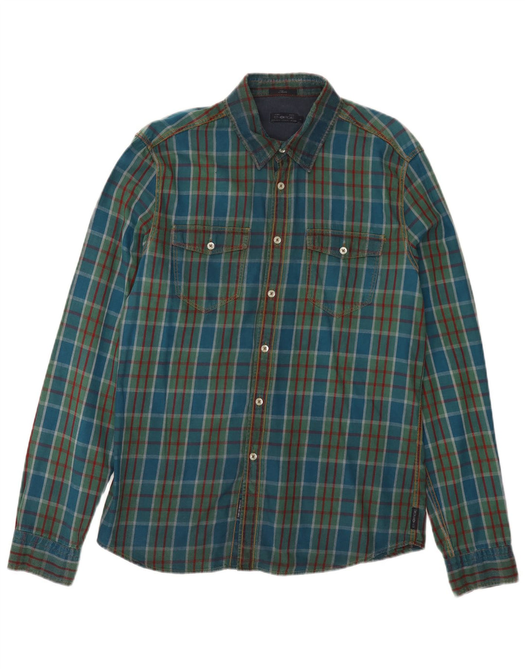 ENERGIE Mens Slim Flannel Shirt Large Green Check