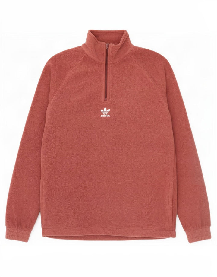 Adidas Mens Graphic Zip Neck Fleece Jumper Small Brown Polyester
