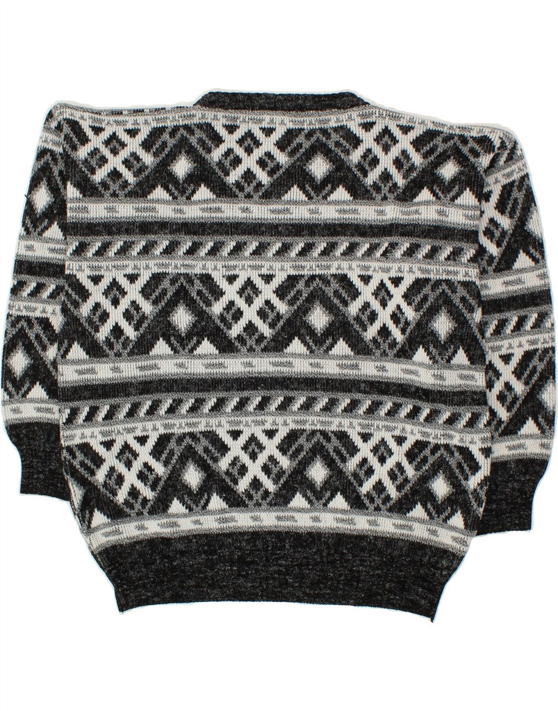 VINTAGE Mens Crew Neck Jumper Sweater 2XL Grey Fair Isle Acrylic Vintage Vintage and Second-Hand Vintage from Messina Hembry 