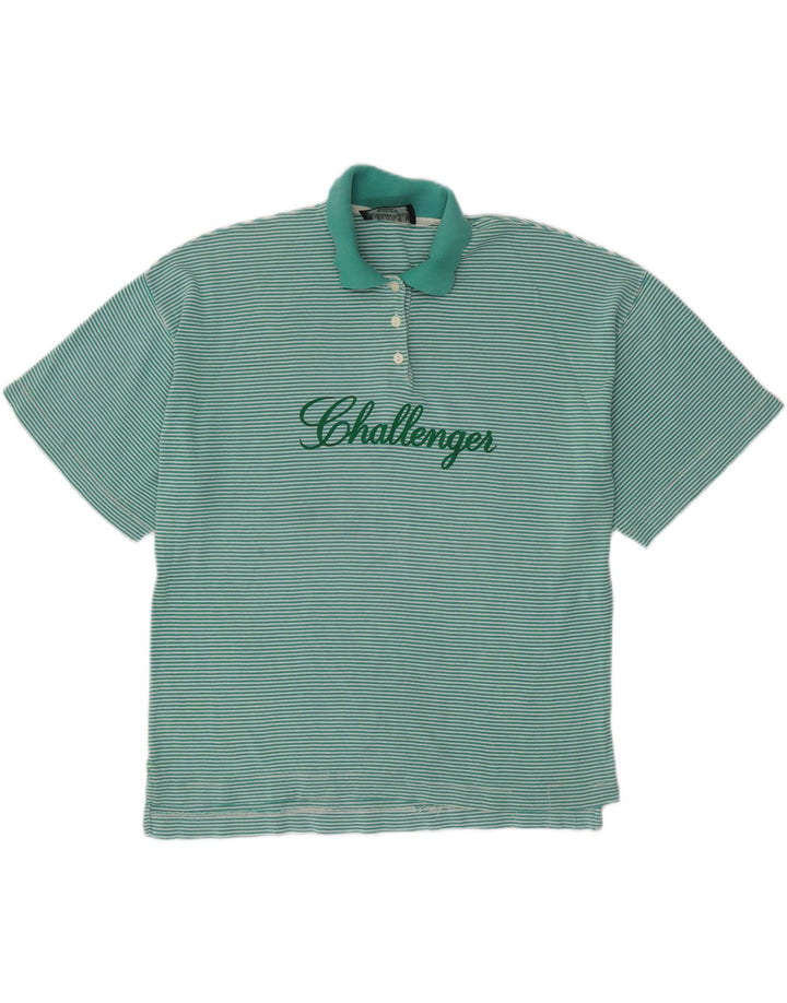 CHALLENGER Womens Oversized Polo Shirt UK 14 Medium Turquoise Pinstripe