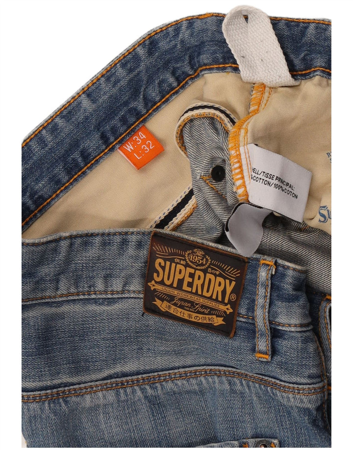 Superdry Mens Distressed Straight Jeans W34 L32 Blue Cotton