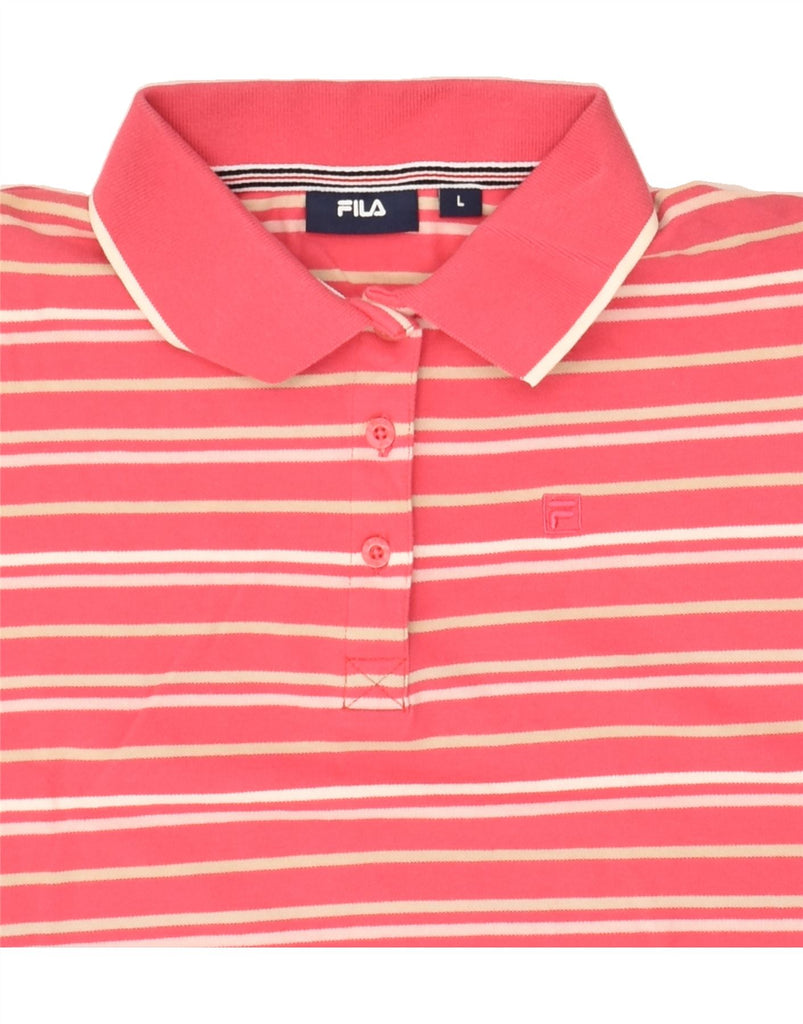 FILA Womens Polo Shirt UK 14 Large Pink Striped Cotton | Vintage Fila | Thrift | Second-Hand Fila | Used Clothing | Messina Hembry 