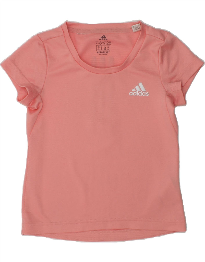 ADIDAS Girls Aeroready Graphic T-Shirt Top 7-8 Years Brown Polyester | Vintage Adidas | Thrift | Second-Hand Adidas | Used Clothing | Messina Hembry 