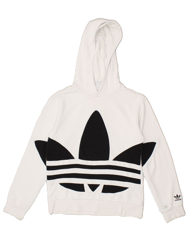 ADIDAS Boys Graphic Hoodie Jumper 12-13 Years White Cotton | Vintage Adidas | Thrift | Second-Hand Adidas | Used Clothing | Messina Hembry 
