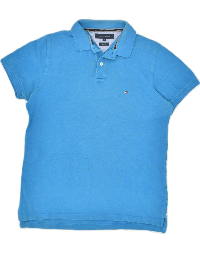 TOMMY HILFIGER Mens Slim Fit Polo Shirt Medium Blue Cotton | Vintage Tommy Hilfiger | Thrift | Second-Hand Tommy Hilfiger | Used Clothing | Messina Hembry 