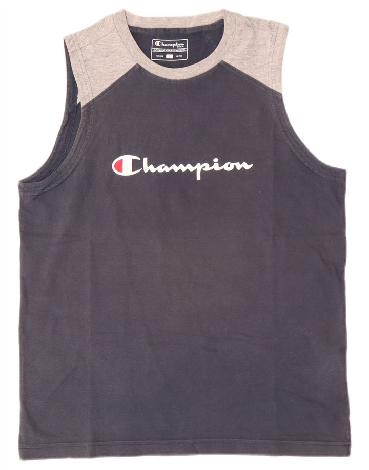 Champion Mens Graphic Vest Top Small Navy Blue Colourblock Cotton